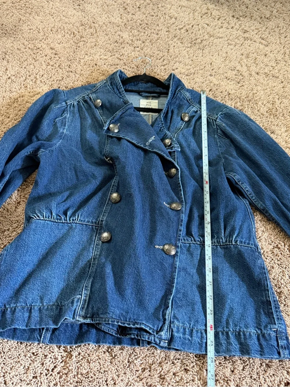 Large we the free people Imogene denim officer jacket jean double breasted blue
